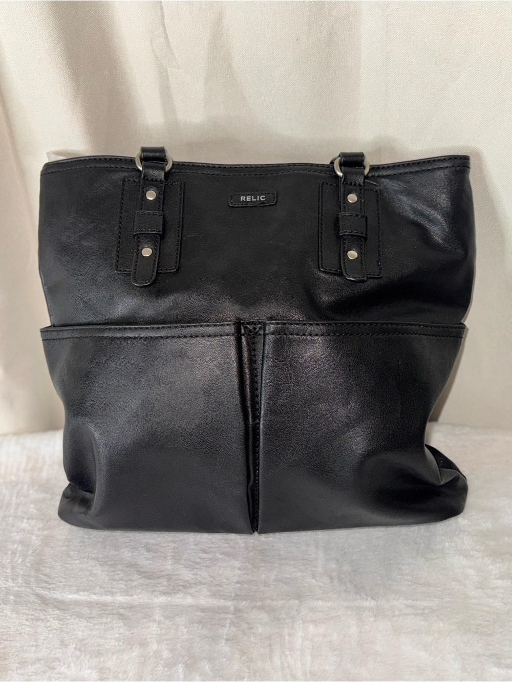 Relic Black Faux Leather Top-Handle Tote